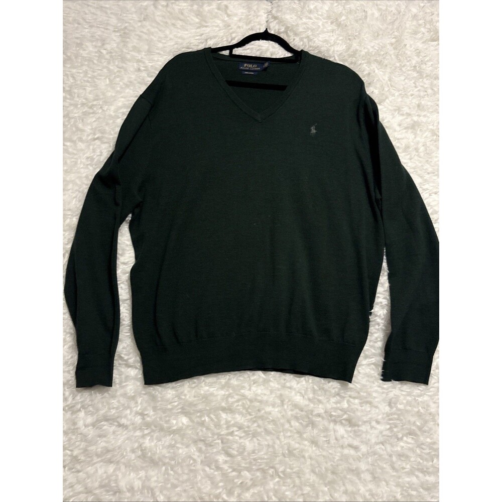 Polo Ralph Lauren V -neck Sweater Sz XL DK GREEN